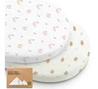 2-Pack Organic Bassinet Sheets for Girls, Boys - 100% Cotton Bassinet Mattress Sheets Compatible with Halo Bassinest Swivel Sleeper, Graco, Baby Delight, Chicco, Fitted Bassinet Sheets (Nibble/Bruce)