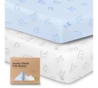 2-Pack Organic Cot Sheets for Boys, Girls - Jersey Fitted Cot Sheet, Baby Cot Sheets Neutral, Cot Mattress Sheet, Cotton Cot Sheets, Soft Baby Sheets for Cot, Unisex Cot Fitted Sheets (ABC Land Sky)
