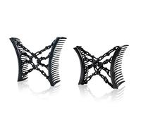2 Pack Original Comfy Comb - Double Comb for Fine Thin & Wavy Hair - Easy Ponytail Hairstyles and Long Lasting Updo's (Medium & Large, Black Crochet)