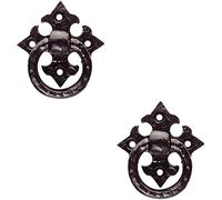 2 Pack | Ornate Cabinet Ring Pull on Cross Backplate - 35mm Fixing Centres- Black Antique | Traditional Cabinet Pull Handle - Wardrobe Cupboard Door Handle - Suitable for Lightweight Internal Doors