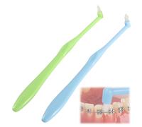 2 Pack Orthodontic Toothbrushes, Interspace Toothbrush Braces Toothbrush Wisdom Interdental Brushes for Detail Cleaning Braces Implants, Soft Grip Handle(Green, Blue)
