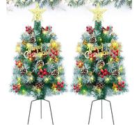 2 Pack Outdoor Pathway Christmas Trees, 69cm Battery Operated Pre-Lit Artificial Xmas Trees with 120 LED Lights, 8 Flash Modes, Pine Trees for Porch Driveway Yard Garden Decor