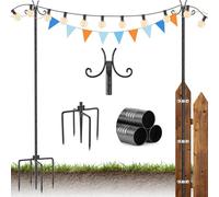 2 Pack Outdoor String Light Poles, Metal Lights Hanging Pole with Hooks and Rustproof, for Patio Garden Deck Backyard Lawn Sunshade and Decor
