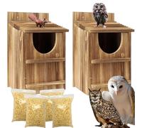 2-Pack Outdoor Wooden Nesting Boxes: Owl Houses (for Barn, Screech & Barred Owls) + Squirrel Houses + Bird Houses, Comes with Shavings, 14.5×9×7.5 Inches, Easy Assembly - Ideal for Wildlife Lovers