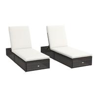 2-Pack Outsunny Rattan Sun Loungers Set - Adjustable Back, Brown - High-Quality