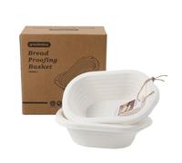 2-Pack Oval Banneton Bread Proofing Baskets 8 Inch with Linen Liners | Made From Sugarcane Pulp, Reusable, Easy Release, Breathable Liner, For Sourdough Artisan Bread