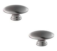 2 Pack | Oval Cabinet Door Knob on Tiered Oval Stem - Satin Nickel Cupboard Handle | Small Cupboard Door Knob - Wardrobe Cabinet Pull Handle - Suitable for Lightweight Internal Doors
