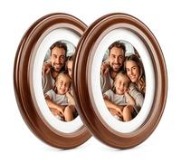 2 Pack Oval Picture Frames 5x7 Inch - Wall Hanging Photo Frames with White Mount - Classic Elliptical Portrait Frames for Gallery Wall, Family Photos, Artwork & Home Decor (Brown)