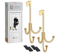 2-Pack Over The Door Hook - with 3 Hang Heads & Snug Fit Pads- 2Pcs Heavy Duty Hooks for Hanging Coats, Towels, Caps & Wreath - Elegant Matt Finish - No Drill Hanger Organizer - Gold
