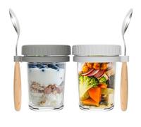 2 Pack Overnight Oats Jars with Lids and Spoon, 350ml Airtight Breakfast Jars with Measurement Marks, 12oz Chia Seed Pudding Container for Salads , Cereal, Milk, Porridge, Fruit ,Yogurt White& Grey