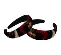 2 Pack Padded Headbands for Women, Black Retro Iris Ethnic Pattern Fashion Thick Wide Hairband Hoops, Velvet Headbands Hair Hoops, Hair Accessories
