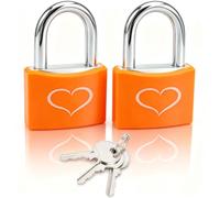 2 Pack Padlocks with 3 Keys, Locker Lock with 1-9/16" (40 mm) Wide Aluminum Lock Body, Padlock Keyed Alike for Gym Locker, Gate, Sheds, Storage Unit, Fence, Toolbox (Orange)