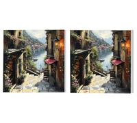 2 Pack Paint by Numbers for Adults, Small Town Island, Paint by Numbers Kits, DIY Acrylic Oil Painting Sets, for 3-7 Year Old Beginners Children, for Home Decor, (Frameless) 30x30cm L0DY-806