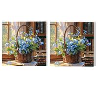2 Pack Paint by Numbers Kits, Adults Paint by Number Kit, Blue Flower, with 3 Paintbrushes and Acrylic Paints, DIY Home Wall Decor Art, Ladies' Gift (Frameless) 70x70cm L1DY-431