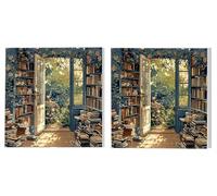 2 Pack Paint by Numbers Kits, Adults Paint by Number Kit, Bookshelf Garden, with 3 Paintbrushes and Acrylic Paints, DIY Home Wall Decor Art, Ladies' Gift (Frameless) 35x35cm L1DY-688