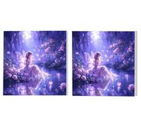 2 Pack Paint by Numbers Kits, Adults Paint by Number Kit, Purple Butterfly Flower, with 3 Paintbrushes and Acrylic Paints, DIY Home Wall Decor Art, Ladies' Gift (Frameless) 50x50cm L1DY-931