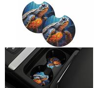 2 Pack Painted sea Turtle Cup Coaster Universal Automotive Cup Holders 2.7" Waterproof Neoprene Cup Mat Non-Slip Car Coaster for Cup Holder Car Interior Accessories