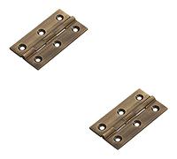 2x PAIR 64 x 35 x 2mm Cabinet Hinge Antique Brass Small Cupboard Door Loops Metallics One Size