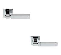 2x PAIR Cube Lever on Square Rose Etched Detailing Concealed Fix Polished Chrome