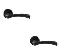 2 Pack - Pair Matt Black Door Handle Curved Flowing Flared Lever Round Rose Concealed Fix