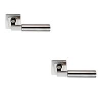 2 Pack | Pair Square Cut Mitred Bar Handle - Concealed Fix - Polished & Satin Steel | Door Handle Lever on Screwless Rose - Internal Door Hardware - Screws, Fixings and Spindle Included