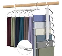 2 Pack Pants Hangers Space Saving - 6 Tier Multi Functional Pants Rack for Hanging Pants,Jeans,Scarf,Trouser,Clothes - No Slip Folding Hangers for Closet Organizer,Magic Hangers for Men Women