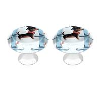 2 Pack Parisian Dachshund Cabinet Knobs Round 1.1" Stainless Steel Dresser Knobs Single Hole Knob with Screws Door Pulls Handles Kitchen Hardware for Bathroom Cupboard Closet Door Wardrobe