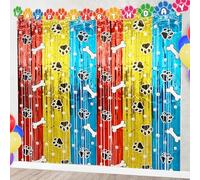 2 Pack Paw Foil Fringe Curtain Backdrop Cartoon Theme Party Decorations,3.28 x 6.56 Ft Red Yellow Blue Tinsel Curtain Backdrop for Kids Paw Birthday Party Decorations Supplies