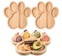 2 Pack Paw Shaped Bamboo Serving Tray with 5 Grooves Wooden Dog Paw Snack Platters Bamboo Charcuterie Board Wood Candy Dish Bowl for Holiday Dog Birthday Party Supplies,11.61x11.81x0.79 Inch