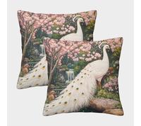 2 Pack Peacock 3D Cherry Blossom Cushion Cover Pillow Cover Sofa Outdoor Decoration Square 50x50cm