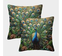 2 Pack Peacock Cushion Covers Beautiful Feathers Decorative Pillow Covers Throw Pillow Covers Home Sofa Decoration 50x50cm Pillow Covers