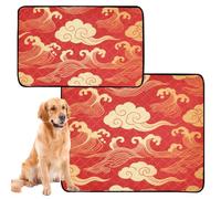 2 Pack Pee Blanket for Dogs Cat Pee Pads for Floor Anti Slip Mat for Dogs for Travel 24x36in+36x42in Red and Golden Chinese - Style Auspicious Clouds