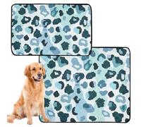 2 Pack Pee Blanket for Dogs Dog Rugs Washable Anti Slip Floor Mat for Floor 24x36in＋36x42in Leopard Print Blue