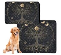 2 Pack Pee Blanket for Dogs Muddy Mats for Dogs Large Washable Anti Slip Floor Mat for Pet Bed 24x36in＋36x42in Moon Tree Celestial Art Print
