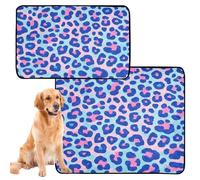 2 Pack Pee Blanket for Dogs Muddy Mats for Dogs Large Washable Anti Slip for Floor 24x36in＋36x42in Blue-Pink Leopard Print