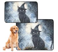 2 Pack Pee Blanket for Dogs Rug for Dogs Muddy Feet Washable Anti Slip Mat for Sofa 24x36in＋36x42in Witch Cat Moon Pattern