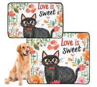 2 Pack Pee Blanket for Dogs Washable Dog Food Mat Anti Slip for Airline Crate 24x36in＋36x42in Black Cats Love is Sweet