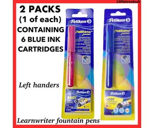 2 PACK PELIKAN PELIKANO JUNIOR LEARNWRITER FOUNTAIN PEN,6 BLUE INK CARTRIDGES,