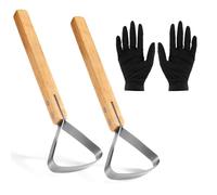 2 Pack Pelt Scraper Fleshing Tool Kit with Gloves, 11.42in Stainless Steel Fleshing Knife Hide Scraper Flesher Tanning Tools for Taxidermy Leather Making Skinning Fur Handling Supplies Accessories