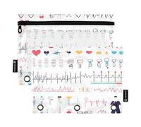 2 Pack pencil pouches 3 Rings Binder Clear Window Stationery Case Binder Pen Case with Zipper for Children Home Travel Storage Container Doctors Day Electrocardiogram