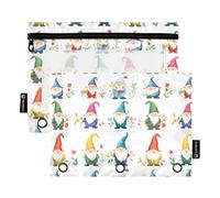 2 Pack pencil pouches 3 Rings Binder Pen Holder Case with Clear Window Zipper Pen Case School Office Cosmetic Children Supplies Cartoon Funny Gnomes White