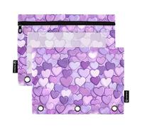 2 Pack pencil pouches 3 Rings Binder pencil poucheses with Clear Window Binder Pen Case with Zipper for Children Home Travel Storage Container Purple Heart Day Purple Heart