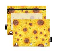 2 Pack pencil pouches 3 Rings Binder pencil poucheses with Clear Window Binder Pen Case with Zipper for Office Classroom School Supplies Parents' Day Beautiful Sunflower