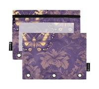 2 Pack Pencil Pouches 3 Rings Binder Pencil poucheses with Clear Window Zipper Pen Bag for Children Home Travel Storage Container Butterfly Puff Pastry Italianate Style