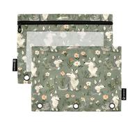 2 Pack Pencil Pouches Fits Standard 3-Rings Binders Clear Window Pencil Bags Binder Pen Case with Zipper Office Daily College Supplies Cartoon Cute Wolf Sage Green