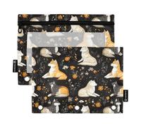 2 Pack pencil pouches Fits Standard 3-Rings Binders Pen Holder Case with Clear Window Zipper Pen Case Office Daily College Supplies Cartoon Cute Wolf Black