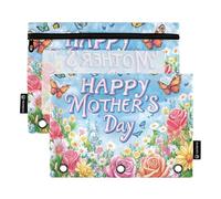 2 Pack pencil pouches for 3 Rings Binder Binder pencil poucheses with Clear Window Zipper Pen Case School Office Cosmetic Children Supplies Happy Mothers's Day Butterfly Flower