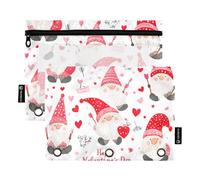 2 Pack pencil pouches for 3 Rings Binder pencil poucheses with Clear Window Zipper Pen Case for School Office Class Valentine's Day Gnomes Heart Love