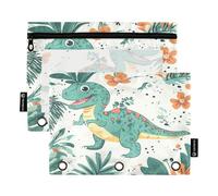 2 Pack pencil pouches for 3 Rings Binder pencil poucheses with Clear Window Zipper Pen Case School Class Office Organizers Funny Dino