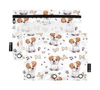 2 Pack Pencil poucheses Bags for 3 Rings Binder Binder Pencil poucheses with Clear Window Pen Bag with Zipper Bulk for Children Home Travel Storage Container Cute Cartoon Dogs